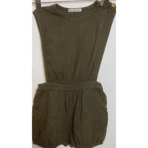 SOOR PLOOM Olive Green Romper Playsuit Shorts 100% Linen Size 8/9 Girls - Picture 1 of 4