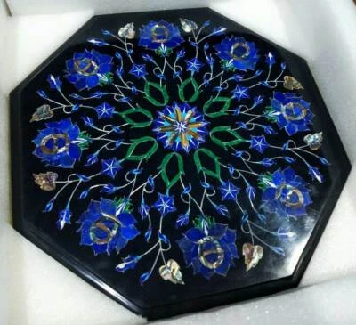Mesa de mármol negro de 18" con incrustación de centro de café azul mosaico de lapislázuli decoración del hogar Foto 1 de 4