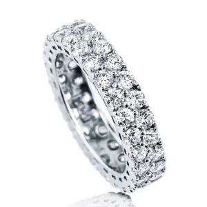 Sterling Silver .925 Women's CZ 2 Row Eternity Wedding Band Ring Size 4-10 - Picture 1 of 5