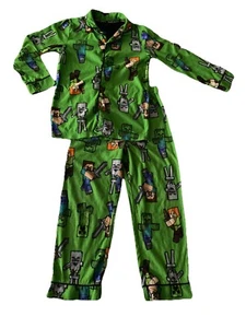 MINECRAFT Green Long Sleeved Flannel Pajamas Boys Size 6/7 - Picture 1 of 6
