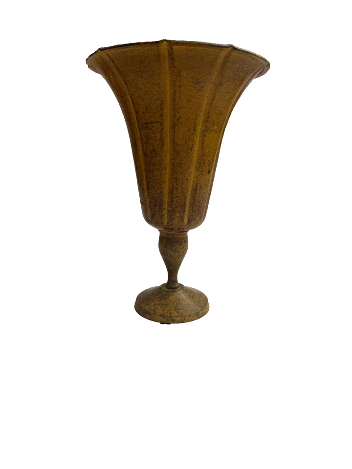 Jarrón Pedestal Metal Acanalado Superior Mostaza y Negro Acabado Especificado Hecho para parecer envejecido Foto 1 de 4