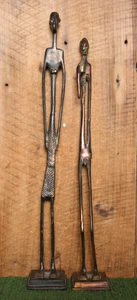 Vintage Brass or Bronze Elongated Tall African Man & Woman Tribal Sculptures - Picture 1 of 12