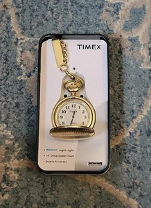TIMEX Indiglo Herren Taschenuhr gut ablesbar 46mm goldfarben W14" Kette Xcellant - Bild 1 von 13