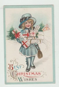 Vintage Early  Christmas Postcard Little Girl Presents - Picture 1 of 1
