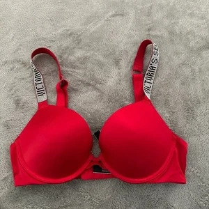 Victoria's Secret sehr sexy gepolsterter Push-up-BH rot Glitzer Träger Damen 32C - Bild 1 von 4