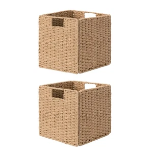 11 inch Wicker Baskets, Handwoven Storage Cubes with Handles, Foldable Paper ... - Picture 1 of 8