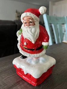 Caja de música vintage Lefton Navidad cerámica Papá Noel figura 7,5" Jingle Bells - Imagen 1 de 9