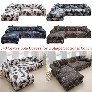 Stretch Sectional Couch Slipcovers L Shape 3+3 Seater Sofa Cover for Pets Kids - Picture 1 of 50