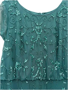 $240 NWT Adrianna Papell BoatNeck ShortSleeve Beaded Lined Blouson Gown Green 14 - Picture 1 of 13