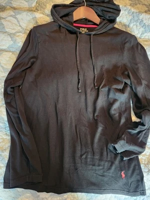 Polo Ralph Lauren Hooded T-Shirt Size Small Black Logo Athleisure Comfort Gym - Image 1 of 3