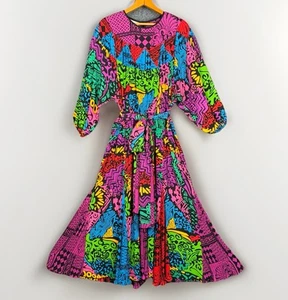 VTG Diane Fres Original Georgette Maxi Dress L XL Elastic Waist Sash Colors EUC - Picture 1 of 16