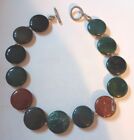 Polished Bloodstone Disc Bead Necklace 20" - Beautiful Dark Green 1 & 1/2" Beads