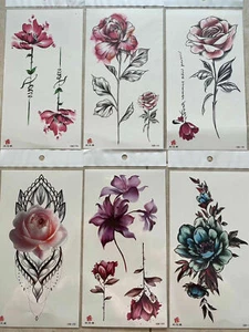 6 X Flowers Temporary Body Arm Tattoo Sticker Half Sleeve Fake Waterproof US - Picture 1 of 3