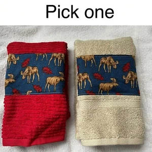 Moose Plush Hand Towel - Red or Tan - Handmade Accent - gift under $20 - Picture 1 of 5