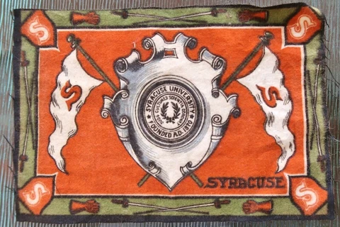 Antique SYRACUSE UNIVERSITY Tobacco FELT, Silk SEAL - Orangemen FENCING Vtg Flag Cover