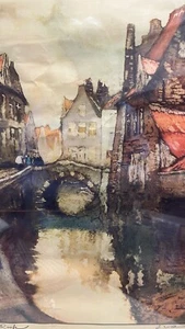 1932 Brown & Bigelow Julien Van Santen Red Roofs Litho Framed Wall Art Signed - Picture 1 of 7