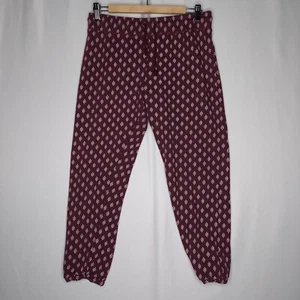 Oneill Ankle Jogger Sweatpants Medium Burgundy White Pattern Elastic Drawstring - Picture 1 of 8