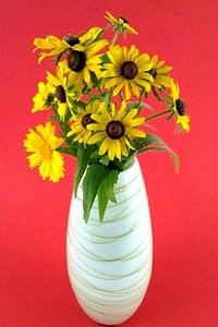 Hand Blown Art Glass Vase White w Amber Stripes Cavalier Glass Seattle WA USA - Picture 1 of 8