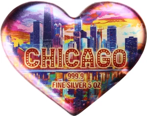 Barra de corazón de plata Germania Mint ANA edición Chicago - 5 oz plata 2024 - Imagen 1 de 6