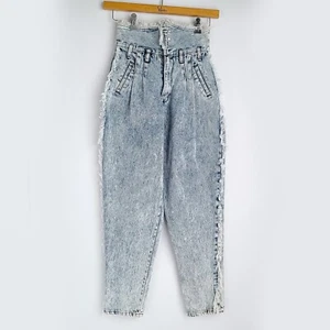 Vintage Crayon High Waist Mom Jeans Jeans Size 7/8 Fringe Acid Wash 3 Button Zip - Picture 1 of 9