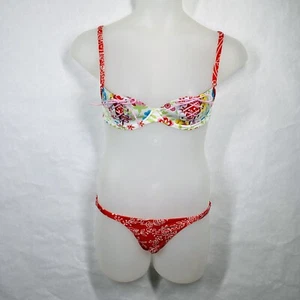 Agua Doce Bikini M Floral Print Lace Up Bra Front Multicolor Brazilian - Picture 1 of 11