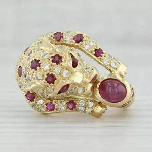 2Ct Round Lab-Created Ruby & Diamond Panther Leopard Ring 14k Yellow Gold Over - Picture 1 of 7