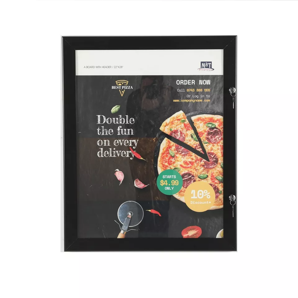 Enclosed Lockable Poster Showboard 22x28" Black or Silver Aluminum Noticeboard - Image 1 of 1