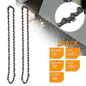 US 2PCS 14" Chainsaw 3/8" LP Pitch Saw Chain Blade 0.050" Gauge 52 Drive Links - Picture 1 of 24