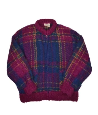 Boyne Valley Weavers Handmade Wool Blend Cardigan Sweater Womens L Plaid Ireland - Image 1 of 4