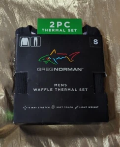 Mens Greg Norman Waffle Thermal 2pc Set Black Size Small Stretch Soft Touch  - Picture 1 of 2