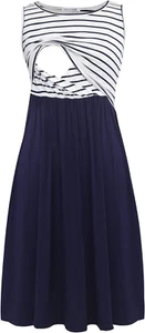 Women'S Sleeveless Nursing Dresses Patchwork Maternity Breastfeeding Dress - Picture 1 of 12