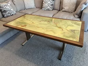 Vintage Onyx Marble Effect Dining Coffee Table Adjustable Height Crank Handle - Picture 1 of 12