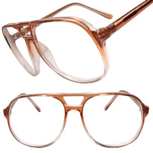 Classic Vintage Retro Hip Fashion Clear Lens Glasses Transparent & Brown Frame - Picture 1 of 4
