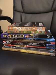 (12) GRAPHIC NOVELs  TPB, Manga, HC LOT - Attack On Titan, Sandman, Batman
