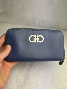 Salvatore Ferragamo Leather Long Bifold Wallet Blue - Picture 1 of 16