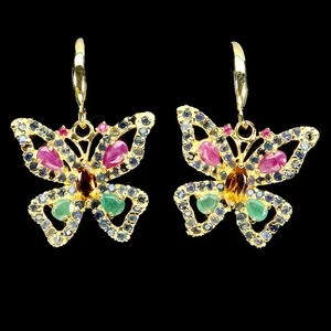 925 Sterling Silver Earrings Marquise Citrine Emerald Ruby Butterfly Gemstone - Picture 1 of 13