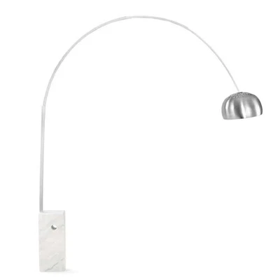 Arco Floor Lamp Castiglioni Replica Italian Marble Base Stainless Steel Stem - Image 1 of 4