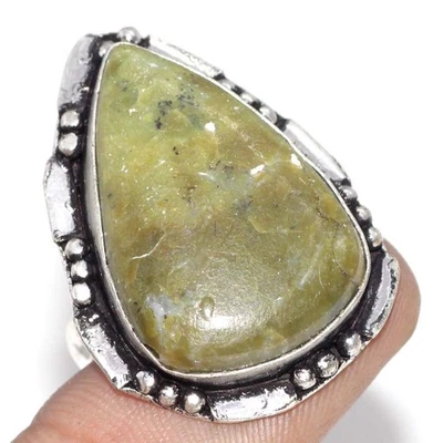 Anillo étnico de ópalo verde australiano enchapado en plata 925 talla US 8 MJ Foto 1 de 3