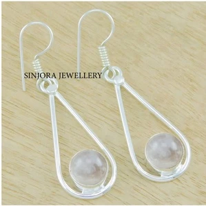 Rose Quartz Gemstone 925 sterling silver handmade gift Dangle/Drop Earrings - Picture 1 of 3