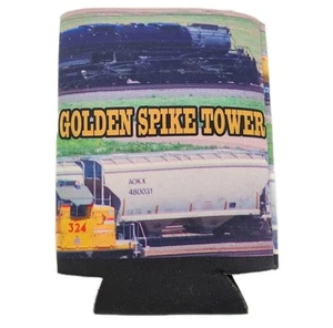 Seltene Golden Spike Tower Trains Bier Soda Getränk Dose Koozie Dosenkühler Eisenbahn - Bild 1 von 5