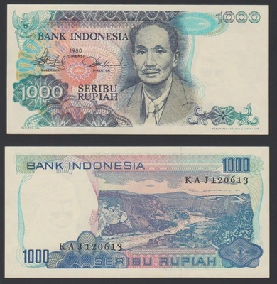 Indonesia 1000 rupiah 1980 Dr. Soetomo & Sianok Valley P119 Prefix KAJ UNC - Image 1 of 4