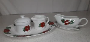 Vtg 6Pc Dinner wear Set Gravy Boat Cream & Sugar Platter Christmas Hallmark - Picture 1 of 6