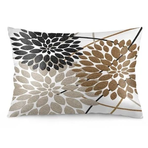 Brown Dahlia Flower Pillow Cases King Size 20x36 Inch Decorative Black and Gr... - Picture 1 of 6