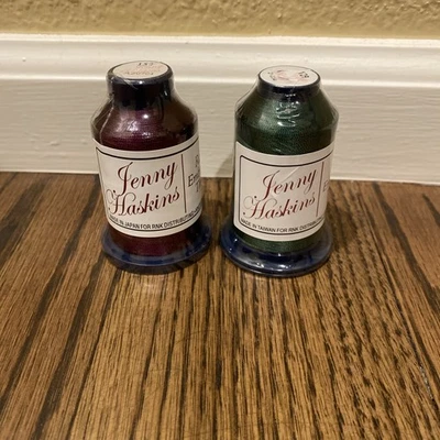 Jenny Haskins Rayon Embroidery Thread 2 Spools 1100 yds 152 Maroon 129 Green - Image 1 of 4