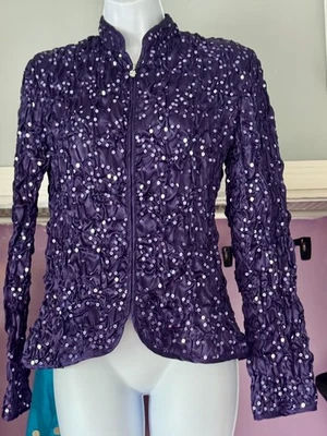 MSK PURPLE SEQUIN EMBELLISHED STRETCHY JACKET With Zipper Closure SIZE XS - NEW - Image 1 of 4