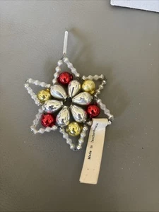Antique Mercury Glass Beaded Czechoslovakia STAR Christmas Ornament New With Tag - Picture 1 of 2