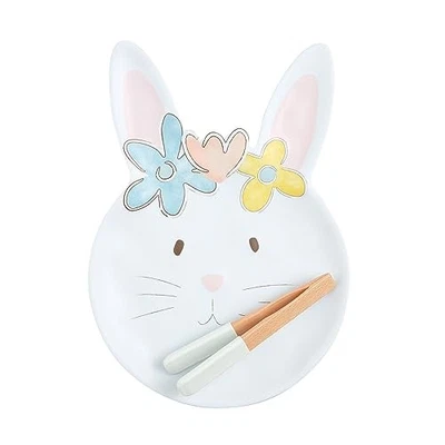 Mud Pie Bunny Cookie, tray: 14" x 10" tongs: 6.5", WHITE,Trays - Image 1 of 2