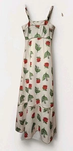 Vintage 70er Alfreda S Maxi Sommerkleid grün und rot geblümt auf weißem Polyester - Bild 1 von 10