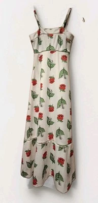 Vintage 70s Alfreda S Maxi Sun Dress Green And Red Floral On White Polyester  - Image 1 of 4