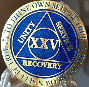 Moneda con chip de sobriedad de Alcohólicos Anónimos medallón AA de 25 años - Imagen 1 de 9